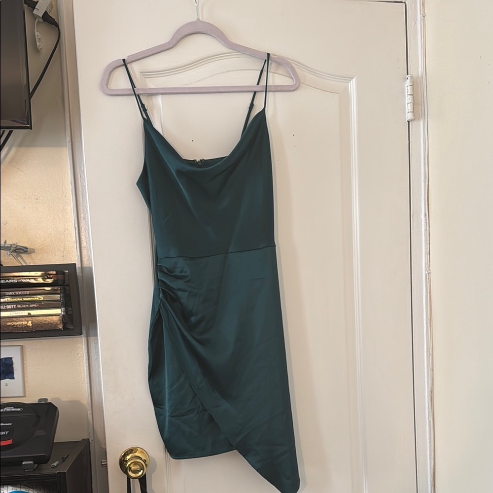 Aqua Green Asymmetrical Ruched Cocktail Dress